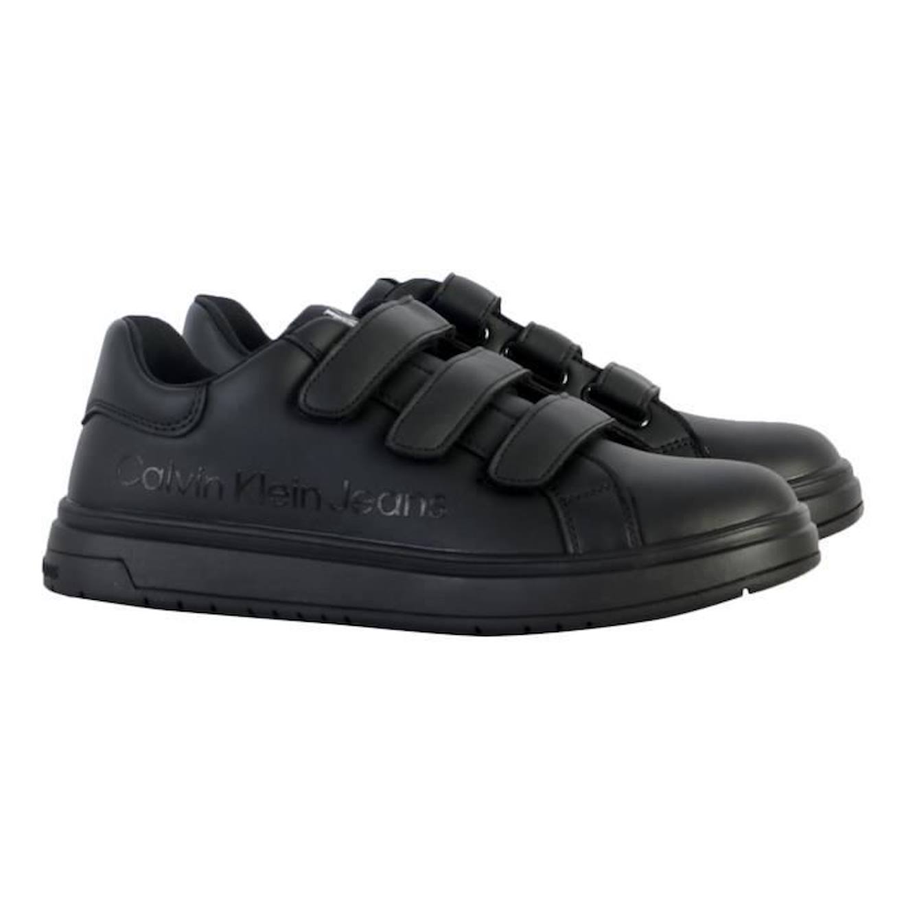 Basket Cuir Calvin Klein Jeans Juniors Low Cut Velcro noir