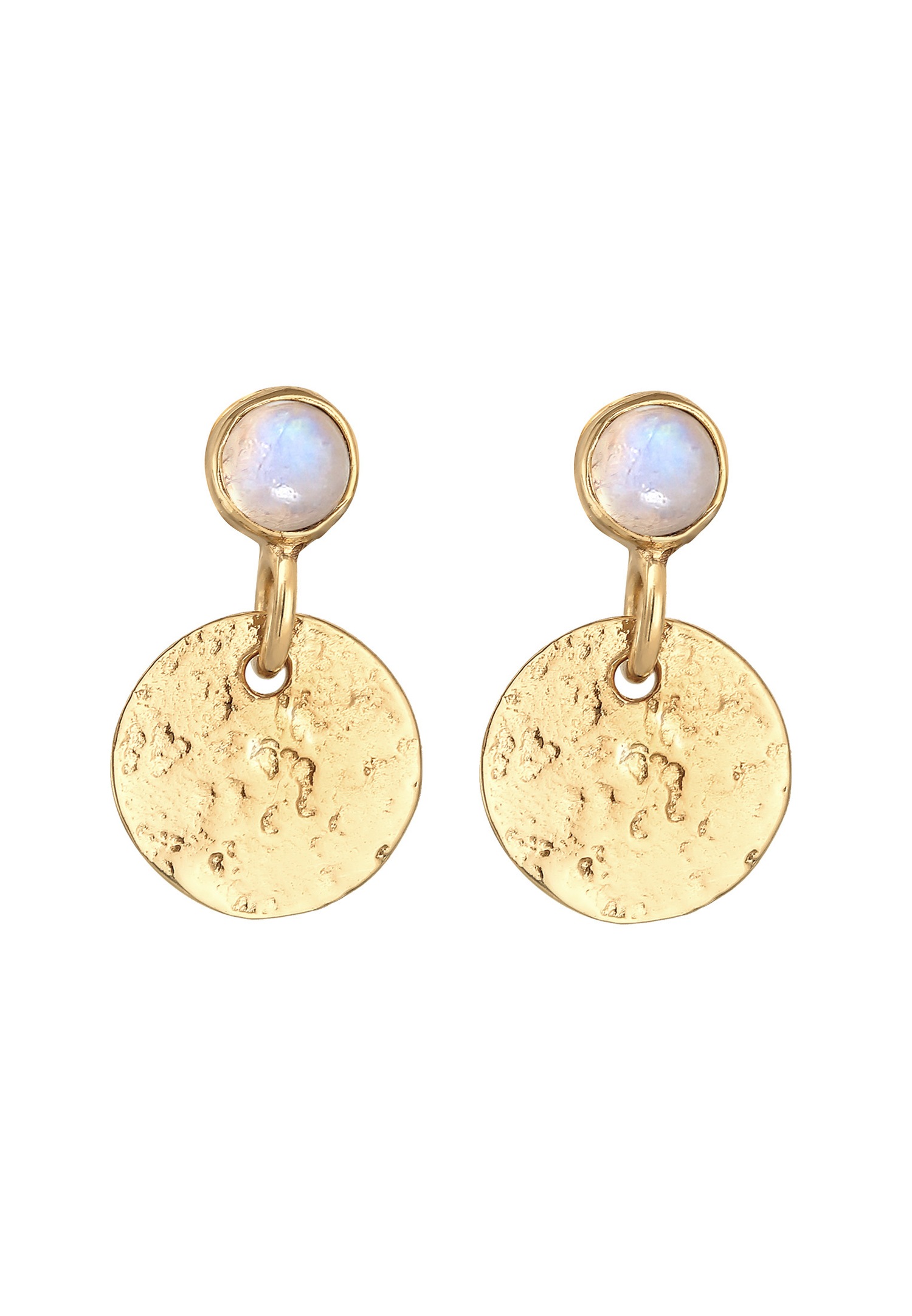 Orecchini da donna Elli PREMIUM, modello vintage con placca testurizzata e pietra di luna in argento sterling 925 rodiato.