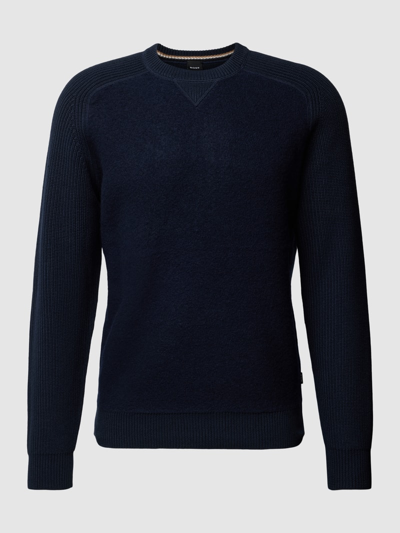 Strickpullover mit gerippten Abschlüssen Modell 'Matero' in marineblau