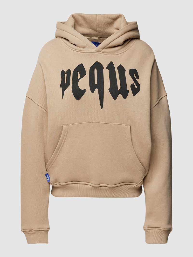 Cropped Hoodie mit Label-Print Modell 'Mythic' in beige