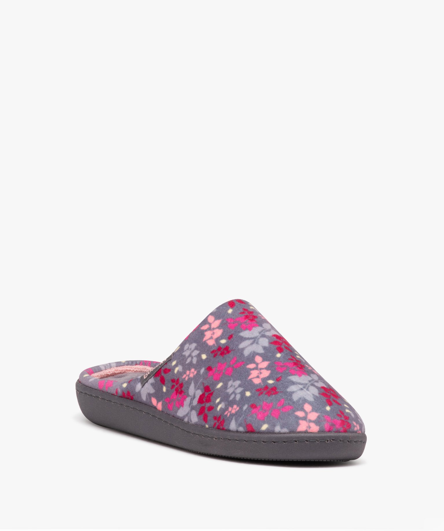 Chaussons femme mules en velours avec motifs - Isotoner gris | GEMO