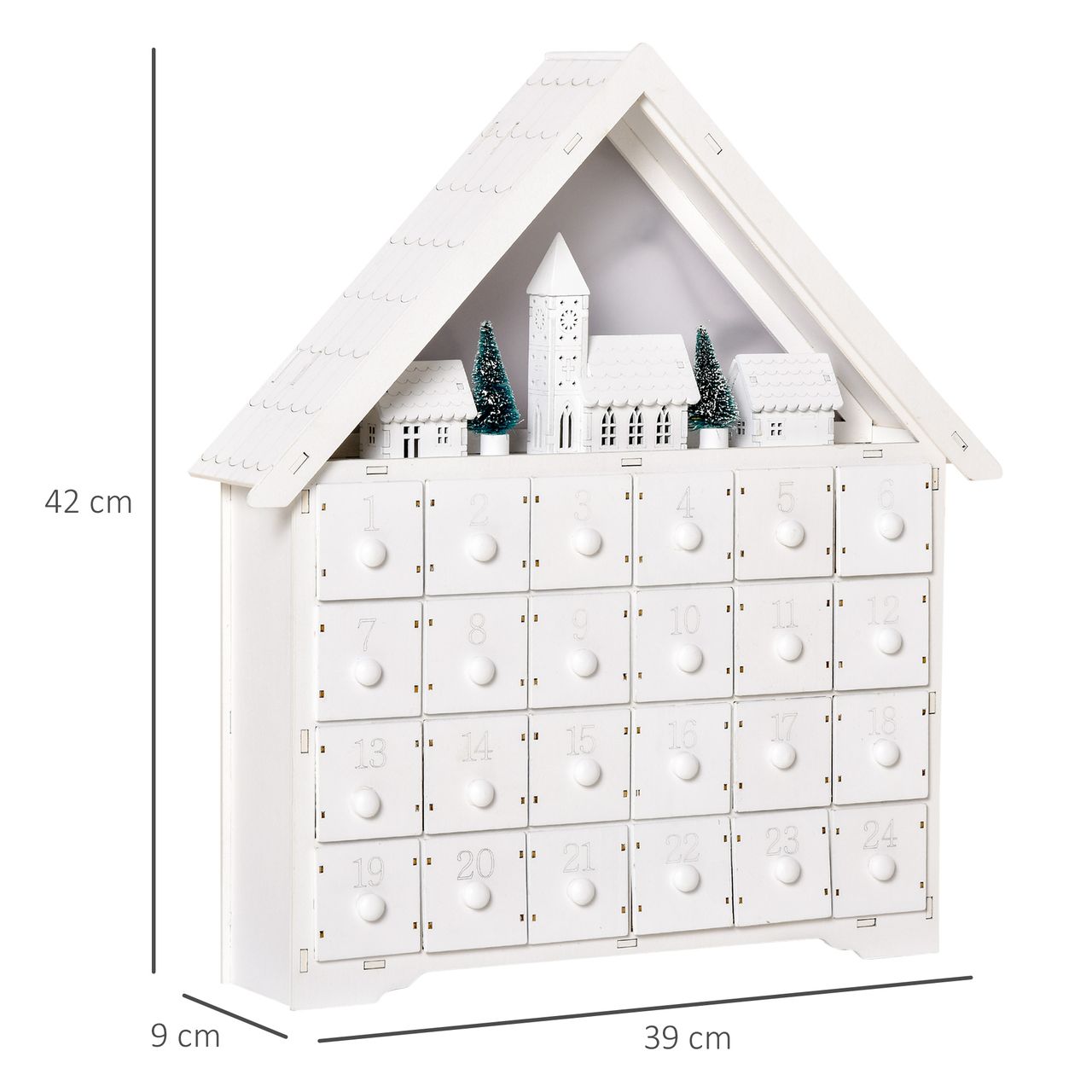 HOMCOM Adventskalender Weihnachtsdekoration 24 Schubladen LED klassisch
