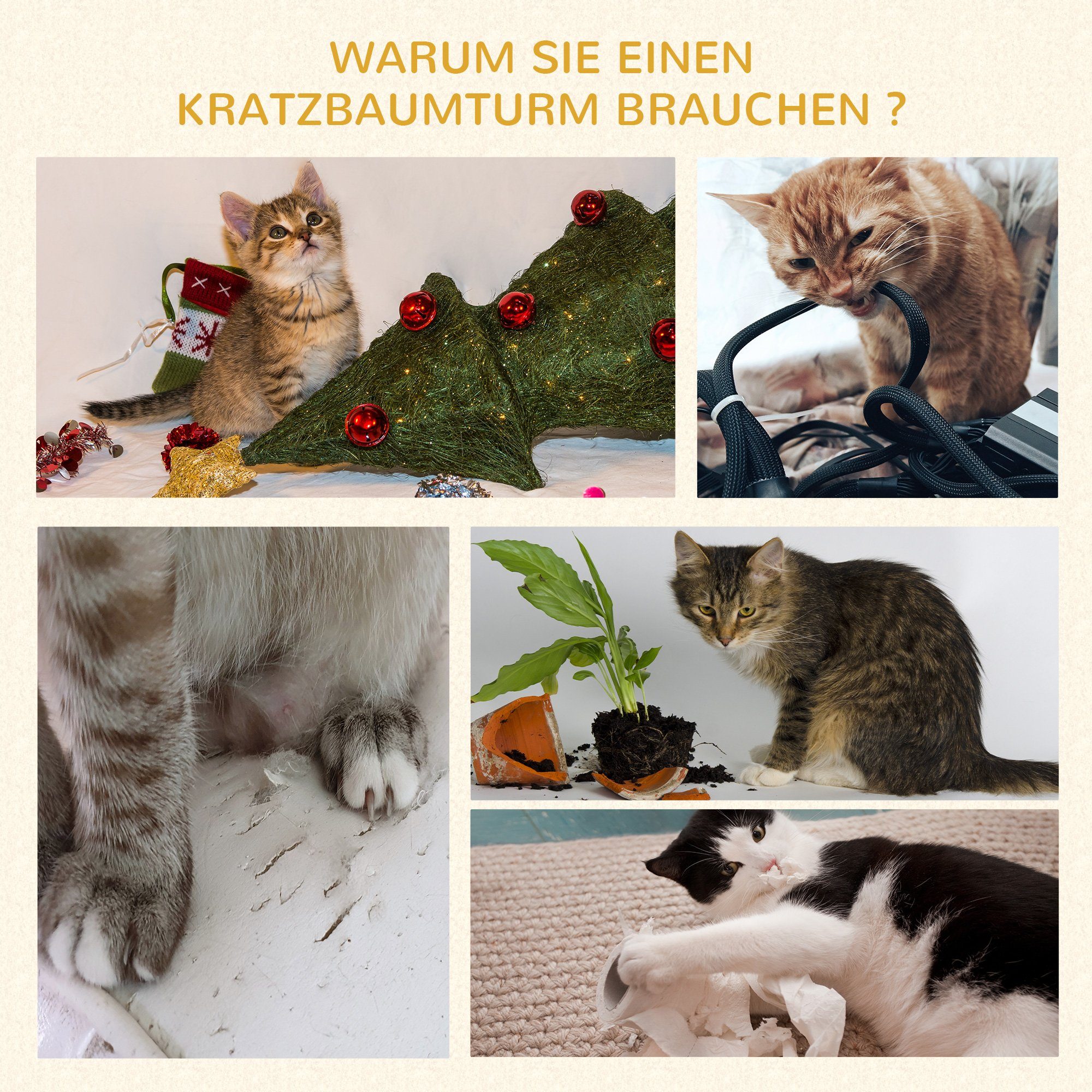 PawHut Kratzbaum Katzenbaum Spielbaum Kratzstamm mit Plattform, Sisal, Plüsch, Grau, 45L x 45B x 91H cm