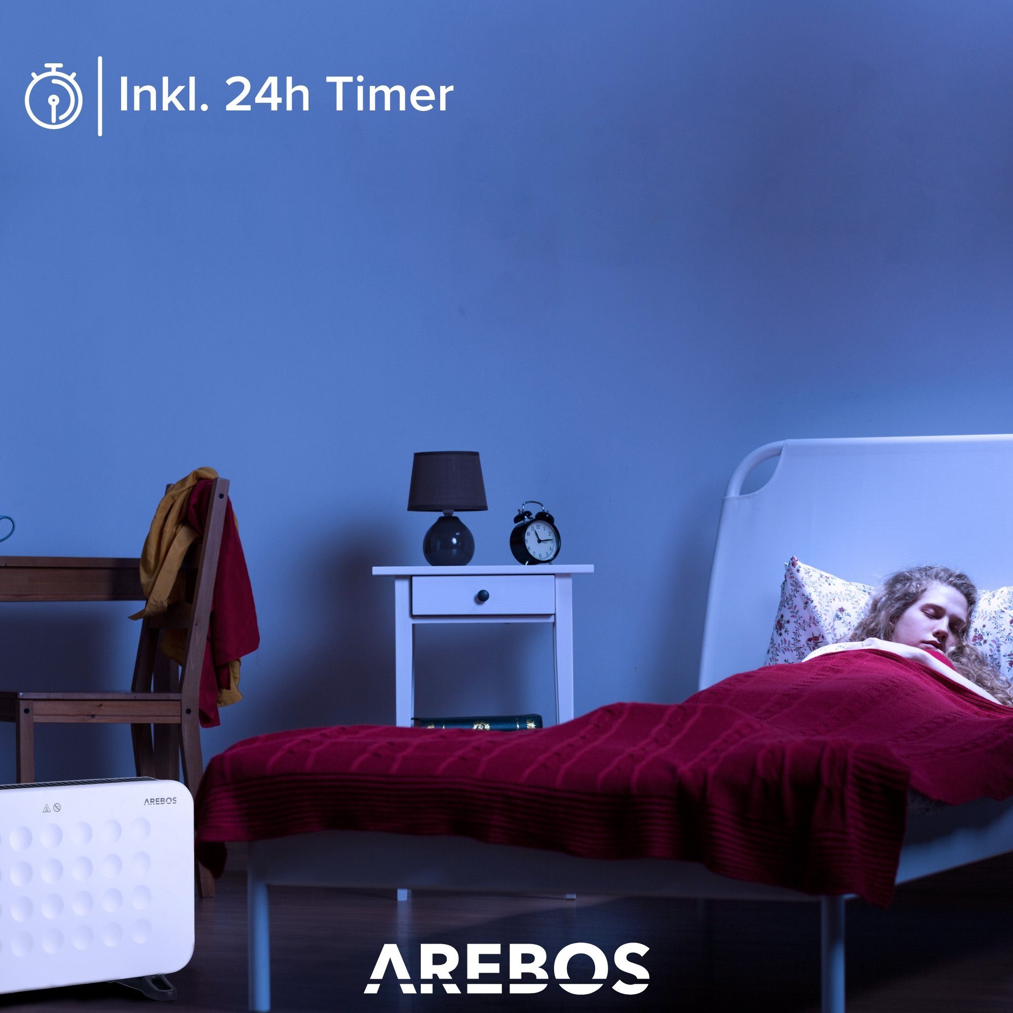 Arebos Konvektor Elektroheizung mit 3 Heizstufen, leise Heizung, schwarz oder weiss