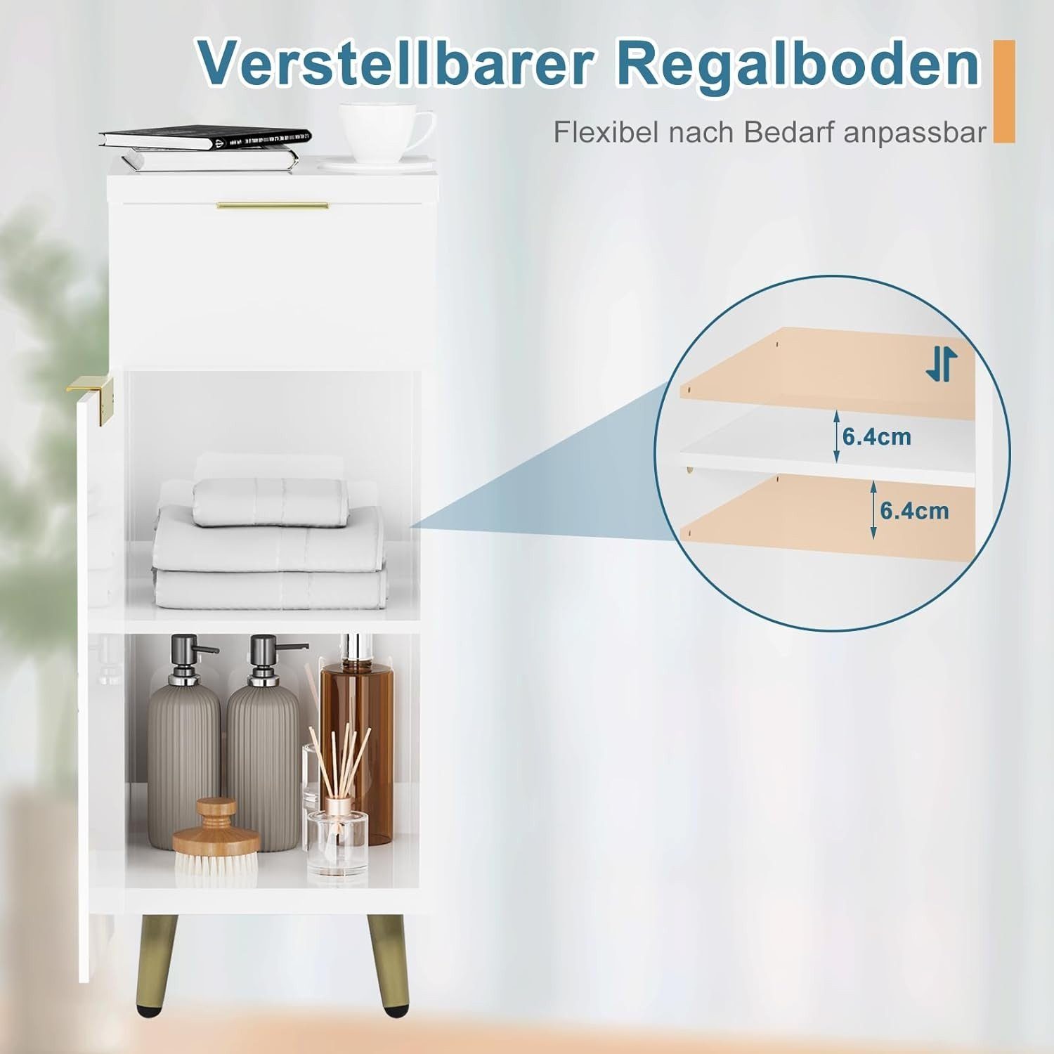 EUGAD Badkommode (1 St), Badezimmerschrank mit Schublade, 2 Ablagen, aus MDF