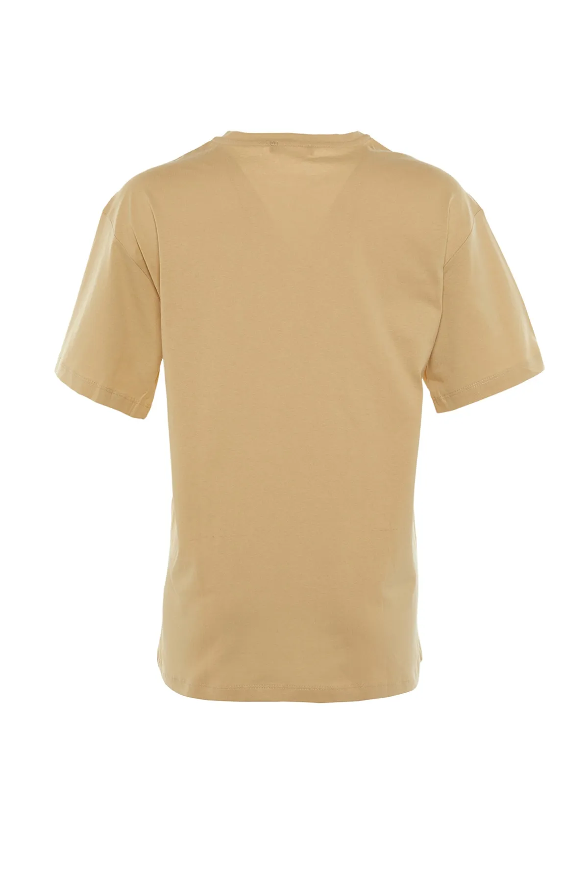 Trendyol Collection  Beigefarbenes, übergroßes/weites Strick-T-Shirt mit Rundhalsausschnitt aus 100 % Baumwolle TWOSS20TS0134