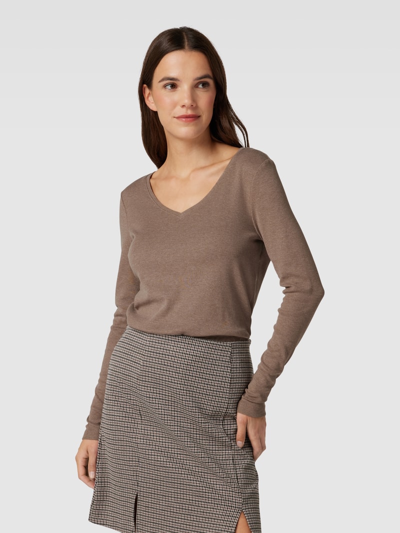 Longsleeve mit V-Ausschnitt in taupe meliert