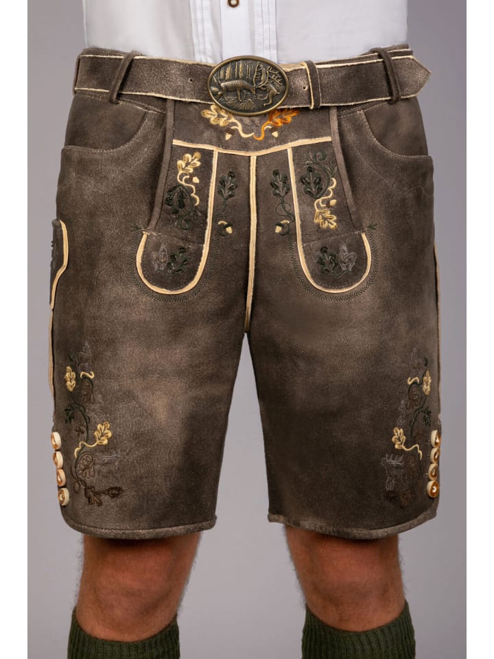 Edelnice Kurze Hirschlederhose Stefan sämisch in dunkelbraun günstig kaufen