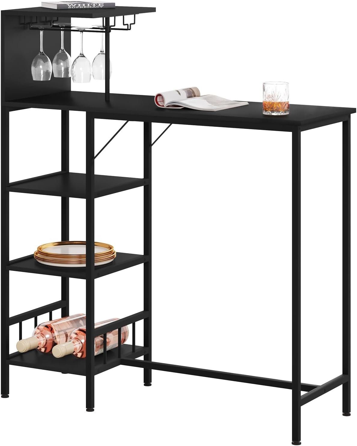 Woltu Bartisch (1-St), Stehtisch mit Weinregal Glashalter, 4 Ablage