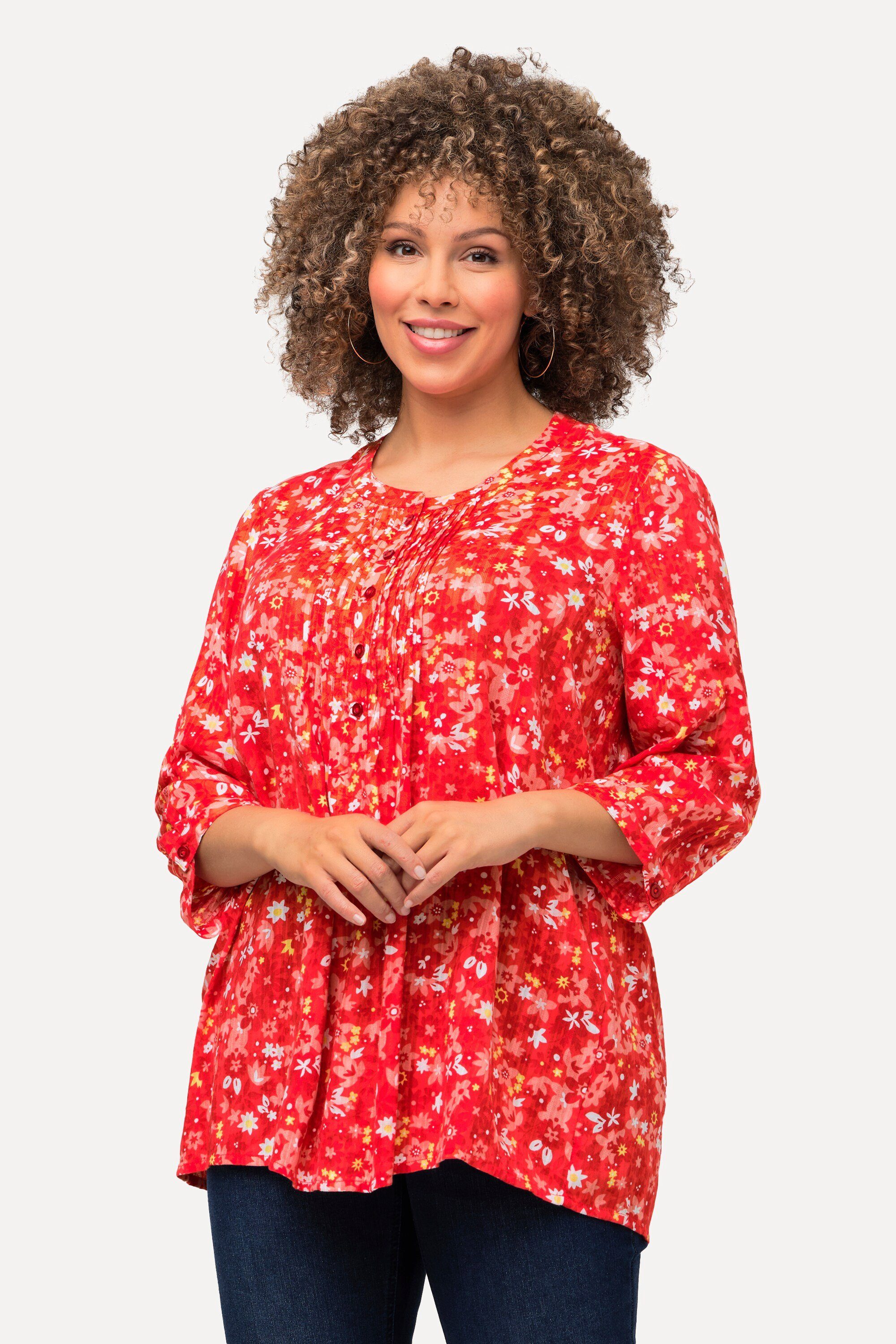 Ulla Popken Tunika Tunika florales Muster Tunika-Ausschnitt 3/4-Arm