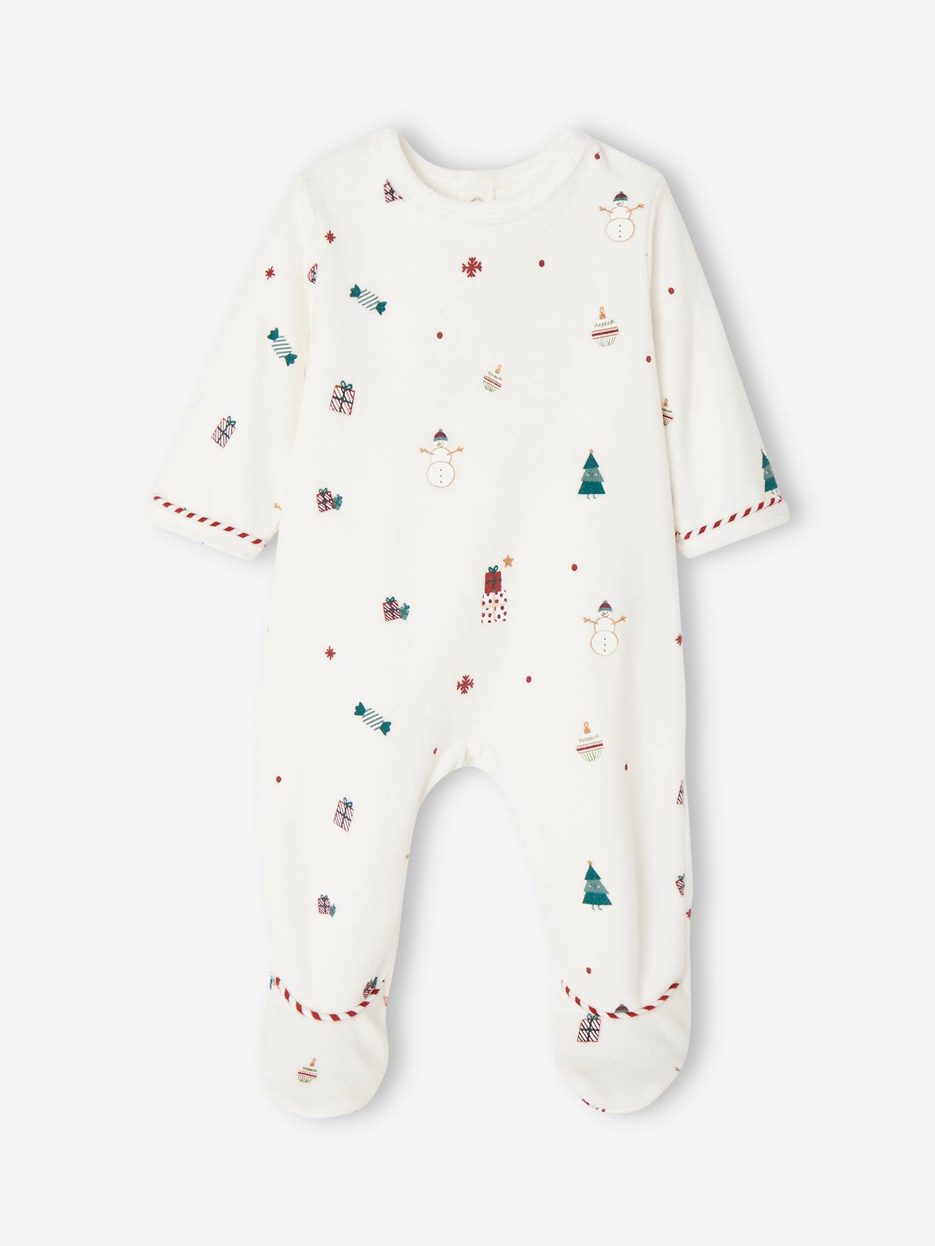 Vertbaudet Weihnachtliches Baby Geschenk-Set: Samt-Strampler & Lätzchen Oeko-Tex - wollweiß
