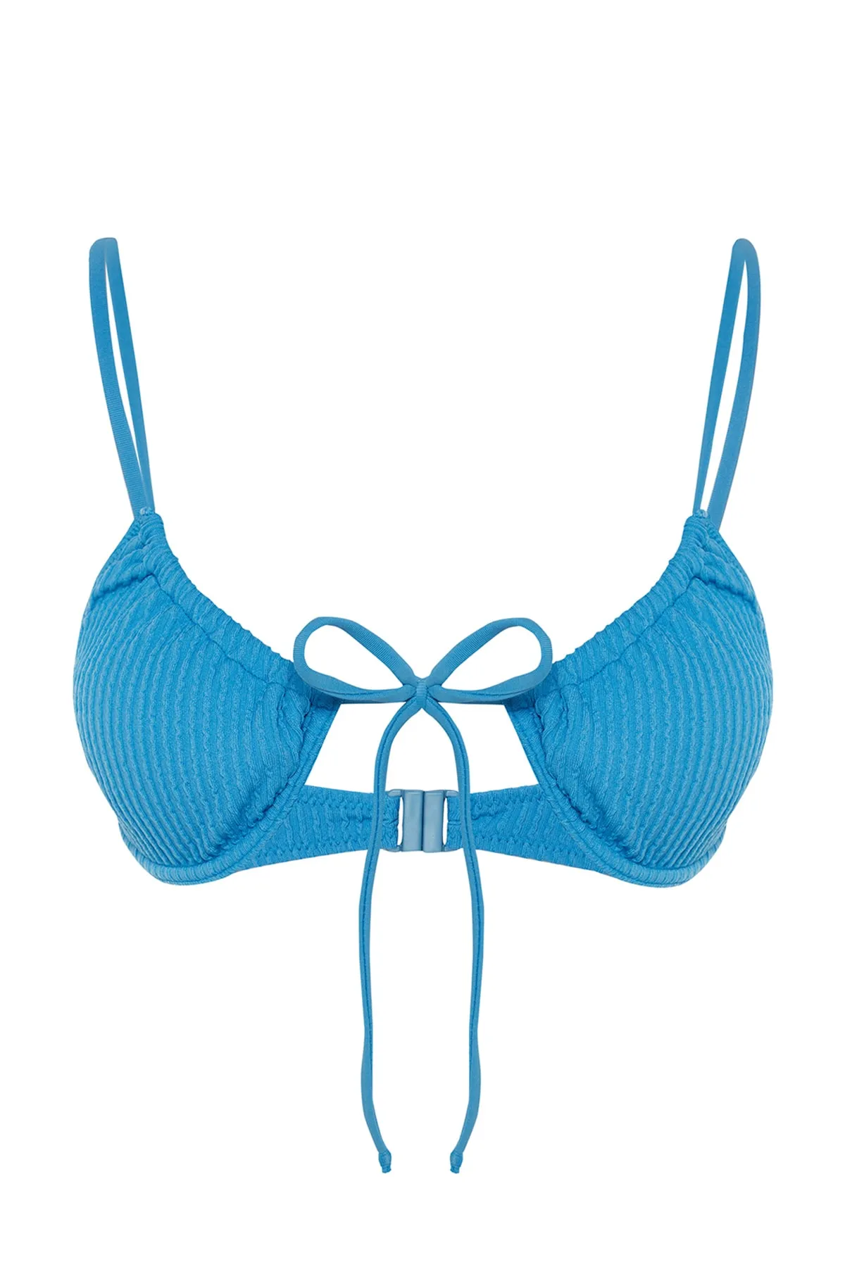 Trendyol Collection  Blaues strukturiertes Bikinioberteil zum Binden mit Bügeln TBESS23BU00274