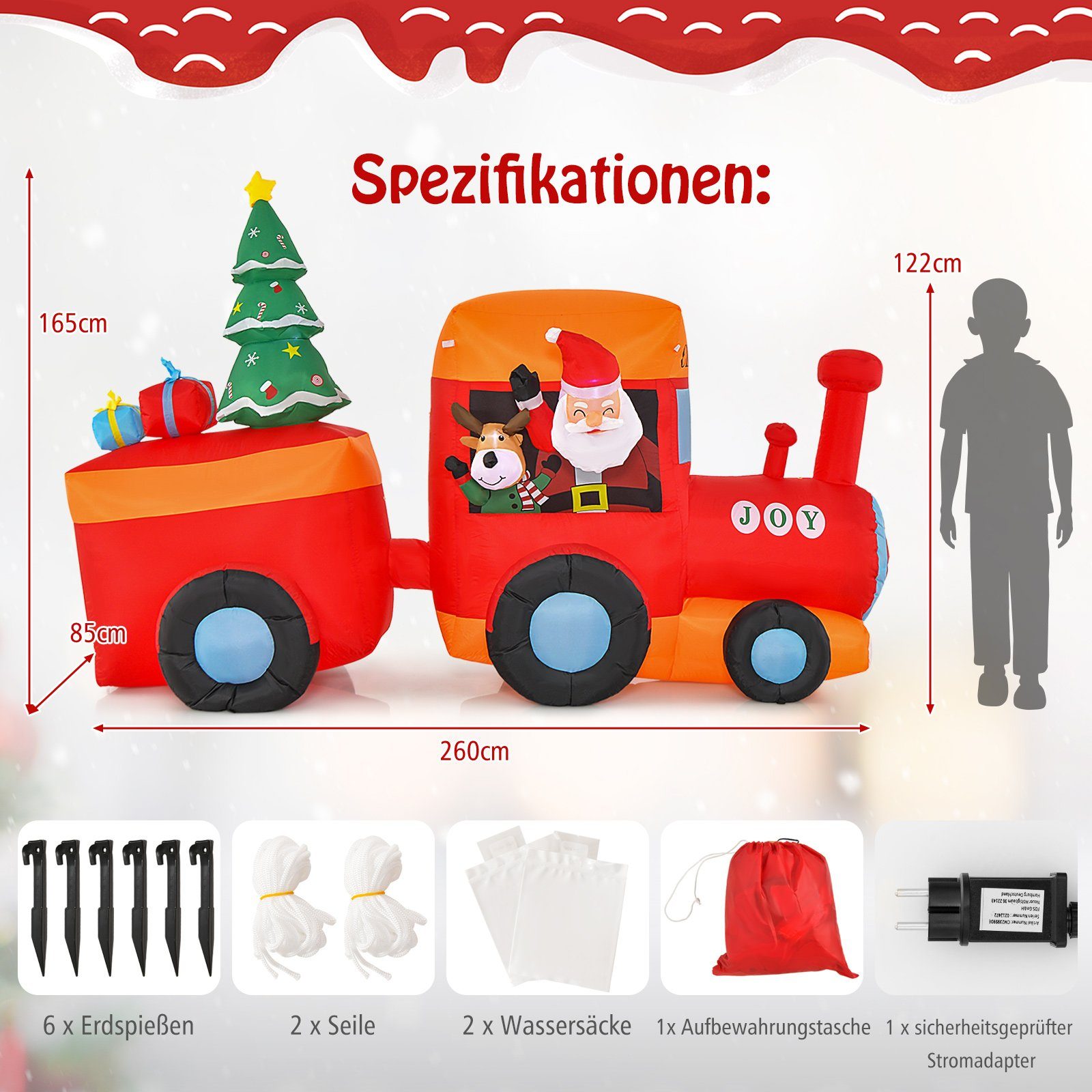 COSTWAY Weihnachtsfigur Aufblasbare Weihnachten Deko Weihnachtsmann, LED