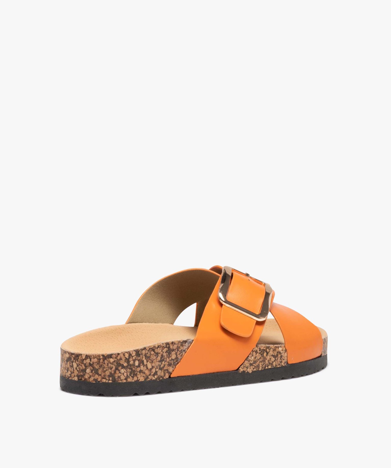 Mules femme unies à brides larges et croisées avec boucle ... orange | GEMO