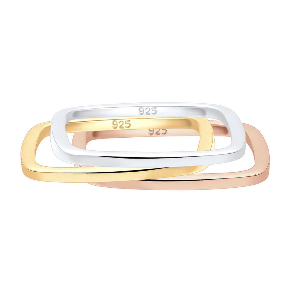 Elli Elli Bague Femmes Pile Set Basique Quadrilatère Tri-colore en Argent Sterling 925 Bague