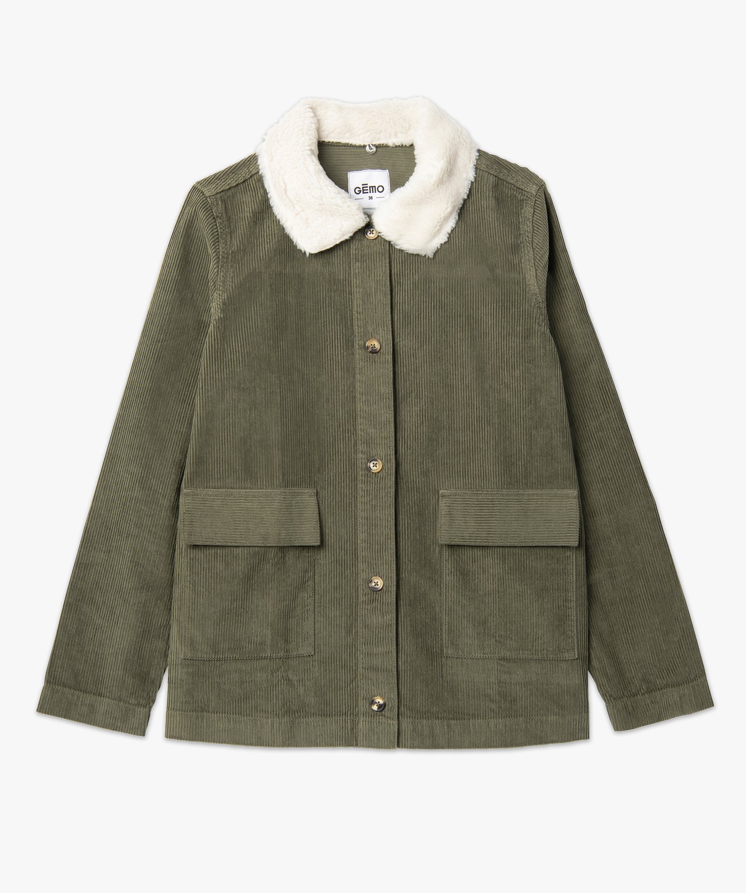 Blouson femme en velours ctelé avec col amovible kaki | GEMO