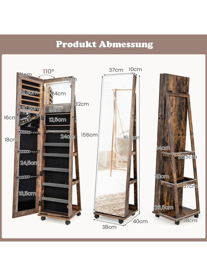 COSTWAY Schmuckschrank LED mit Rollen in Taupe günstig kaufen onesize