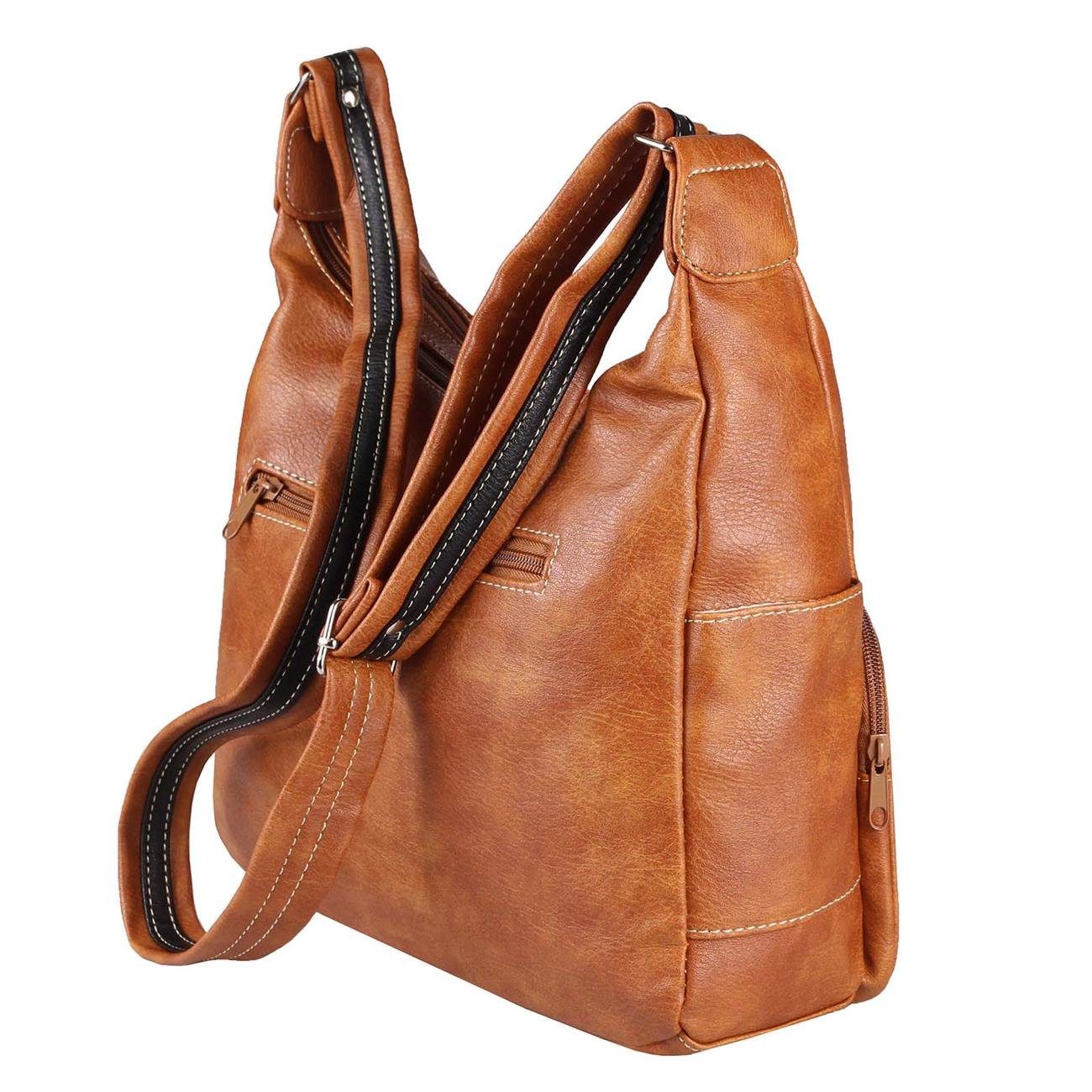 ITALYSHOP24 Schultertasche Damen Tasche CrossBody Schultertasche CrossOver Umhängetasche, Vintage Shopper Leder Optik Reisetasche Handtasche