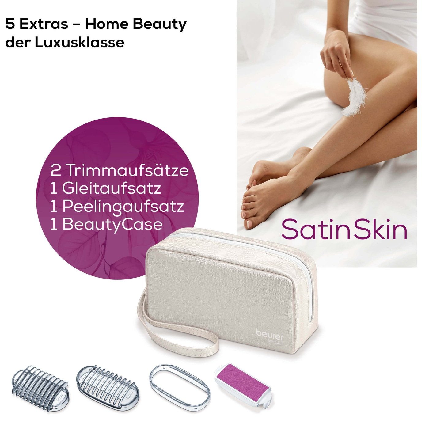 Beurer Rasierer HL 36-Damenrasierer mit Peeling-, Gleit- & 2 Trimmaufsätzen für Nass- & Trockenrasur
