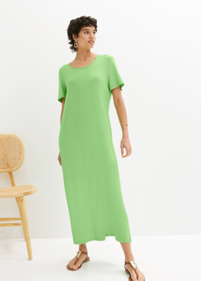Bequem geschnittenes Shirt-Kleid mit Schlitz in Midi-Länge