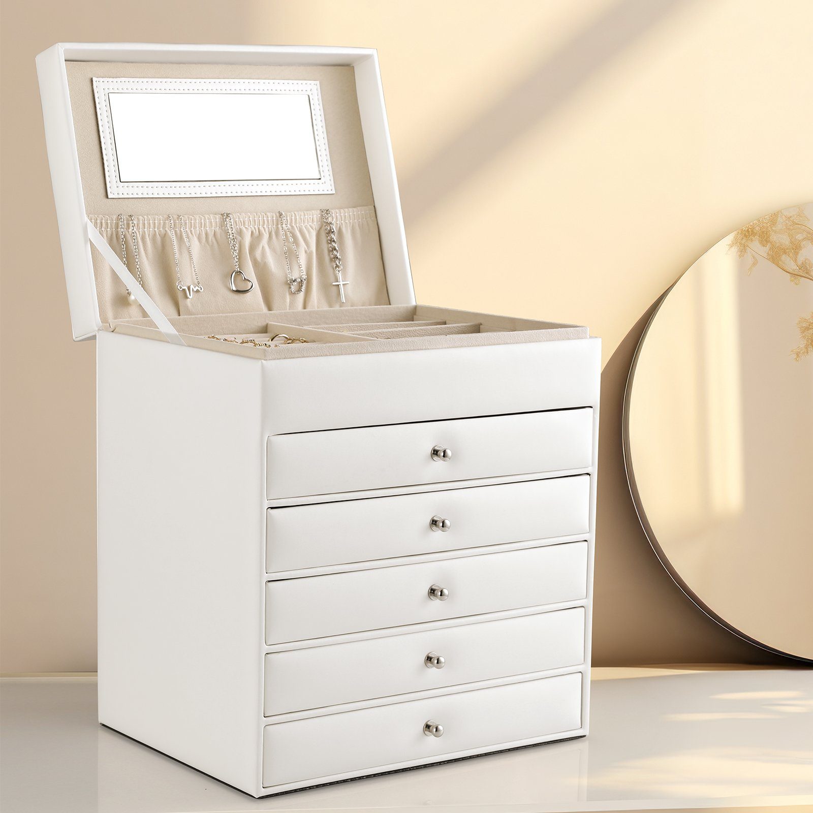 TLGREEN Schmuckkasten Schmuckschatulle mit spiegel Schmuckaufbewahrung mit Schubladen