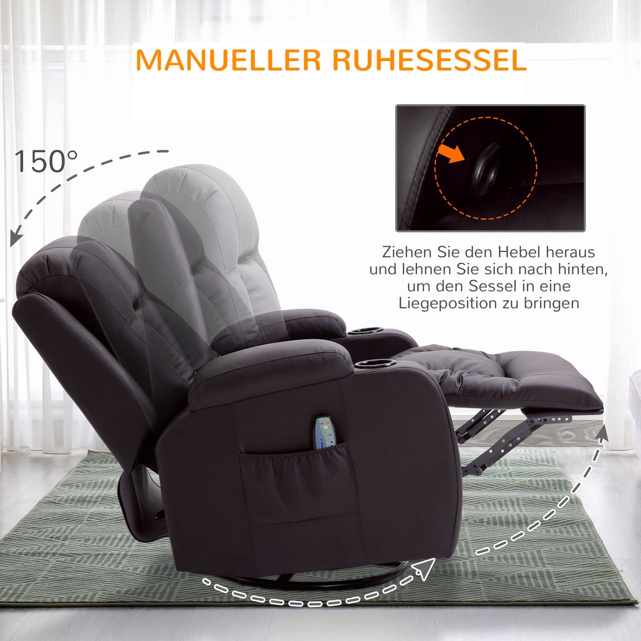 HOMCOM Massagesessel Fernsehsessel Relaxsessel mit Wärmefunktion, Liegefunktion