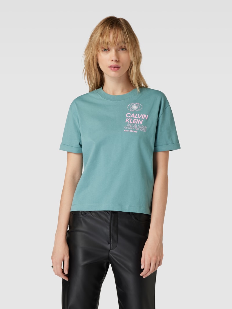 T-Shirt mit Motiv- und Label-Print Modell 'FUTURE FADE' in schilf