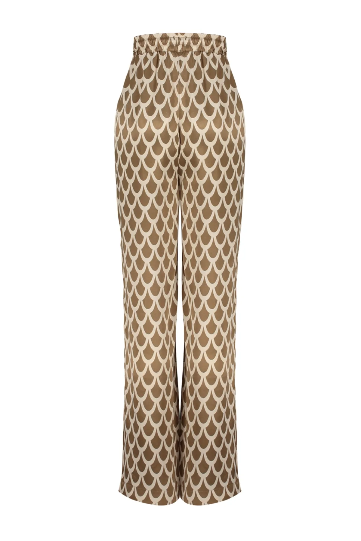 Trendyol Collection  Nerzfarbene, gewebte Hose mit weitem Bein und Satinmuster TWOSS23PL00157