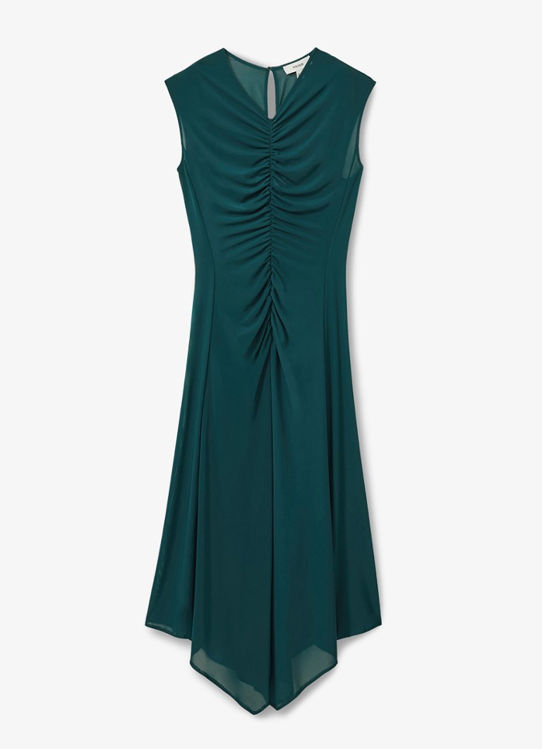 Robe midi Lyra de Reiss, ornée de volants et d'un ourlet asymétrique.