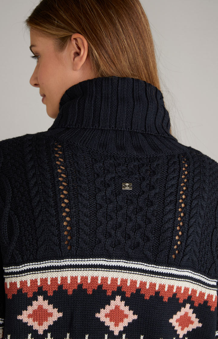 Rollkragen-Pullover in Navy/Beige