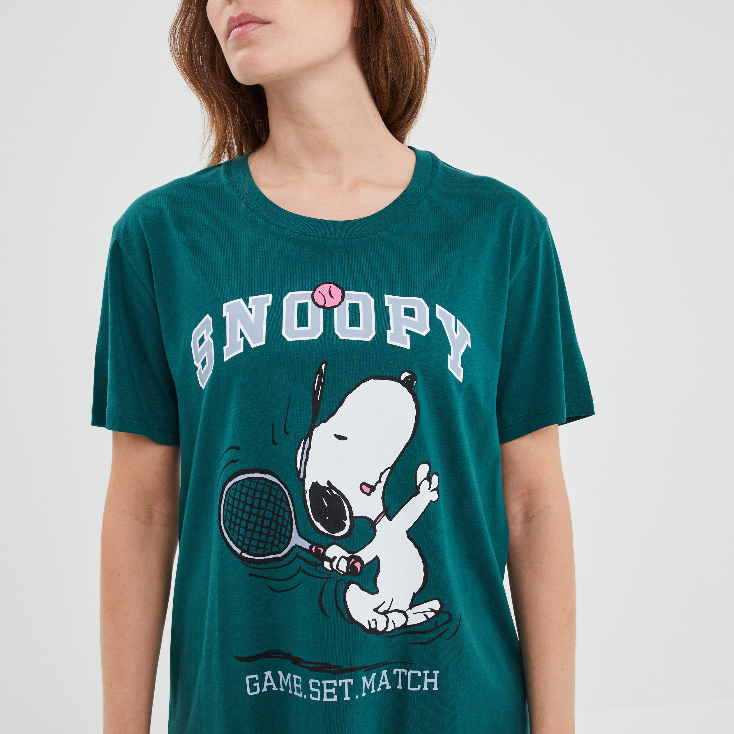T-shirt manches courtes coton Snoopy vert femme | La Halle
