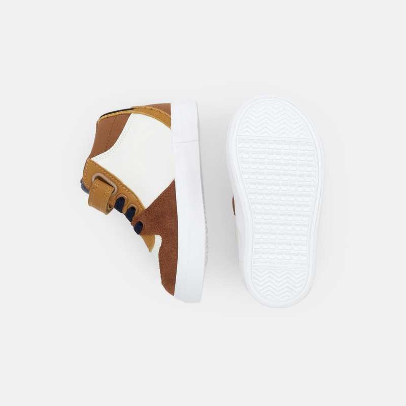 Basket montante lacets élastiques et scratch beige bébé garçon