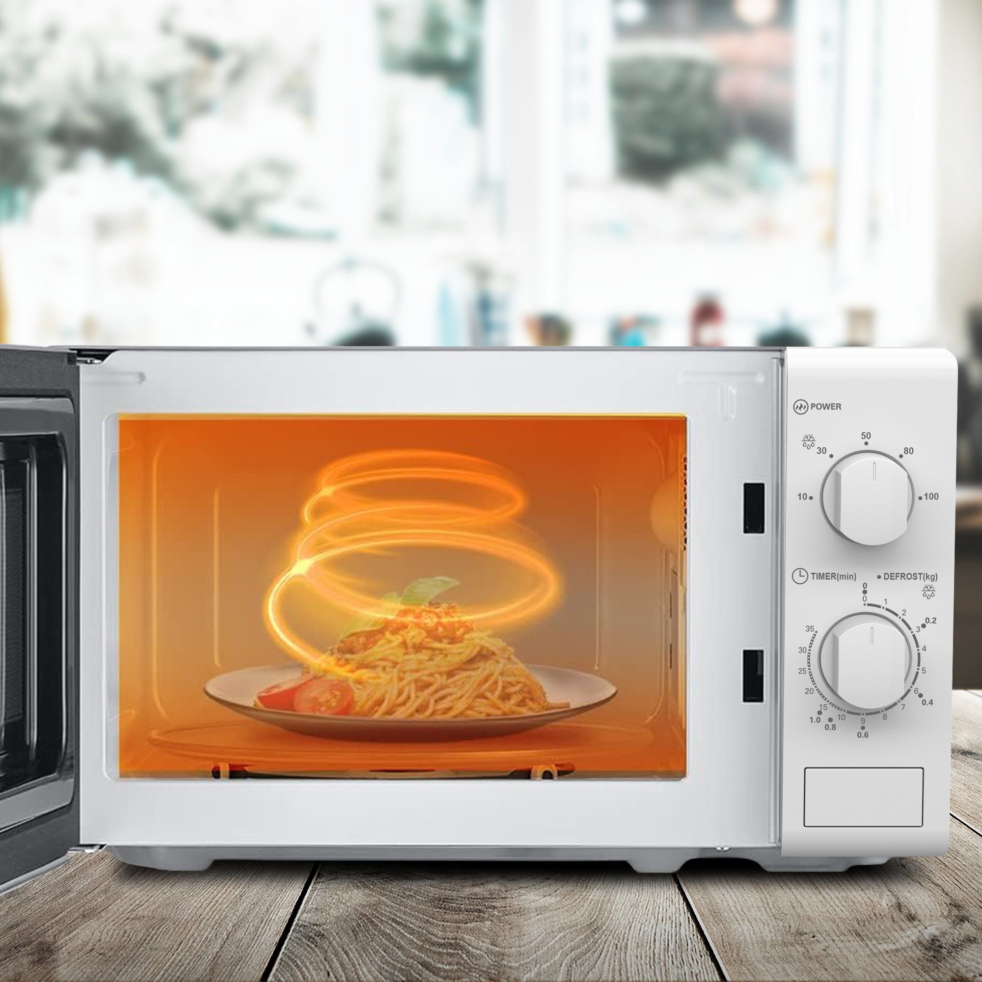 ICQN Mikrowelle 700 W, 5 Leistungsstufen, Solo-Mikrowelle, 20,00 l, kompakte Mikrowelle mit Edelstahl Innenraum, Weiß, inkl. Timer