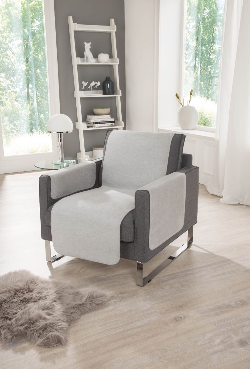Uni Kniedecke Doubleface Dublin Silber-Weiss 100 x 150 cm