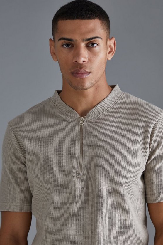 Slim-Fit Poloshirt in Waffeloptik