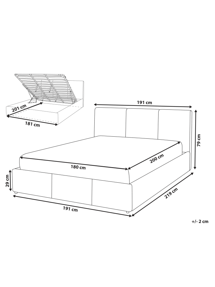 Beliani Doppelbett BOUSSE in Weiß - (W) 191 x (H) 79 x (L) 219 cm günstig kaufen onesize