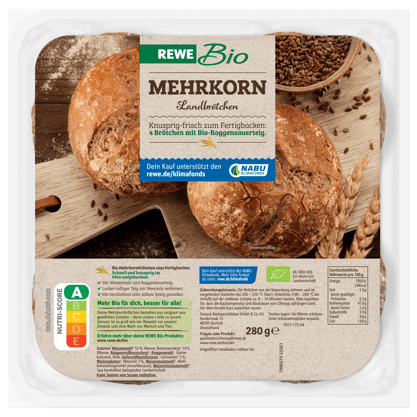 REWE Bio Mehrkorn Landbrötchen 300g