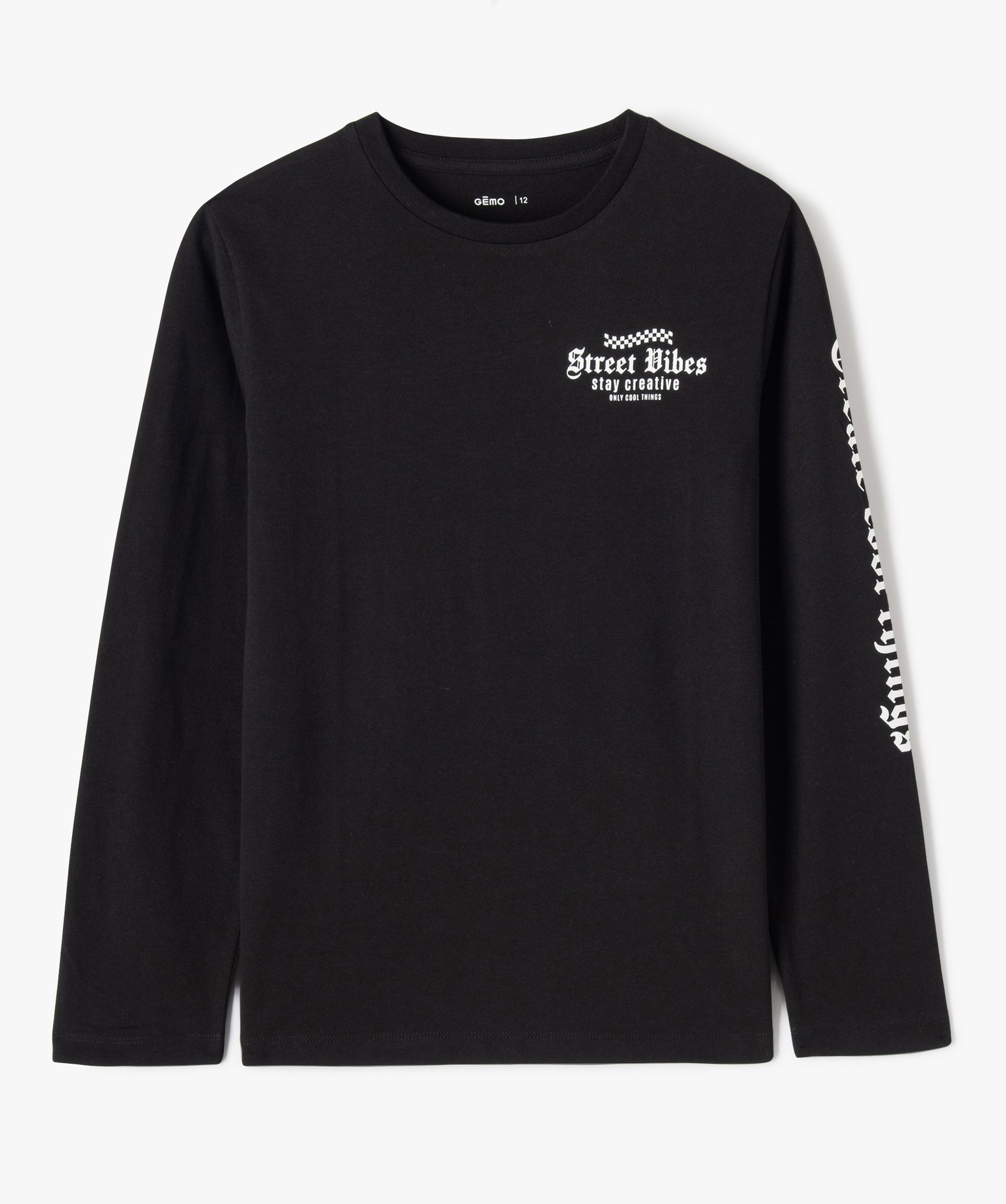 Tee-shirt à manches longues avec inscription sur une manche... noir | GEMO