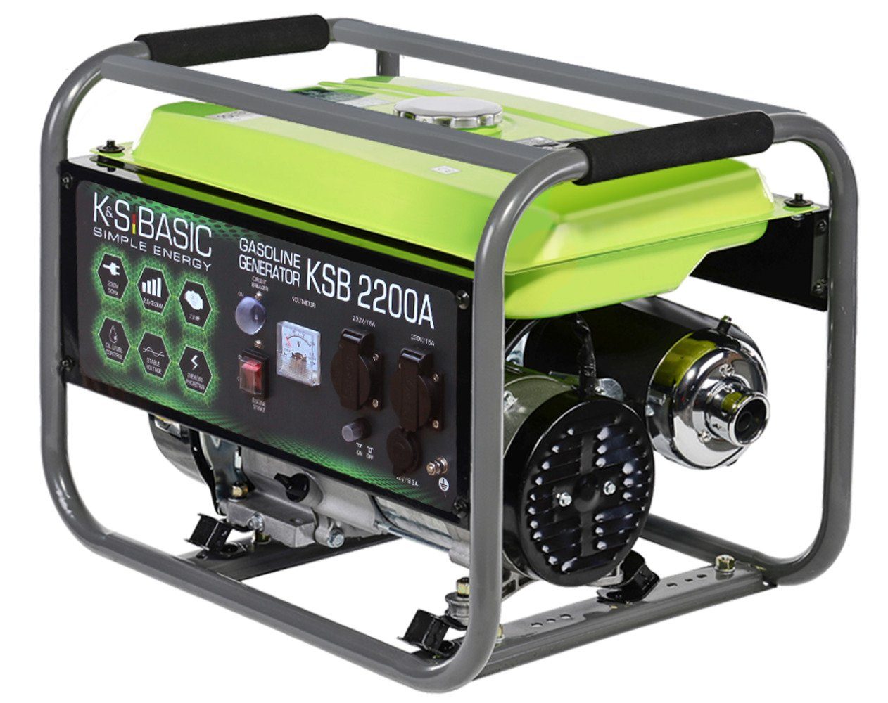Könner & Söhnen Stromerzeuger KSB 2200A, 2,20 in kW, (7 PS 4-Takt Benzinmotor, Aluminium Alternator, 1-tlg., Automatischer Spannungsregler (AVR), 16A), 230V Generator, für den Heim- und Freizeitbedar