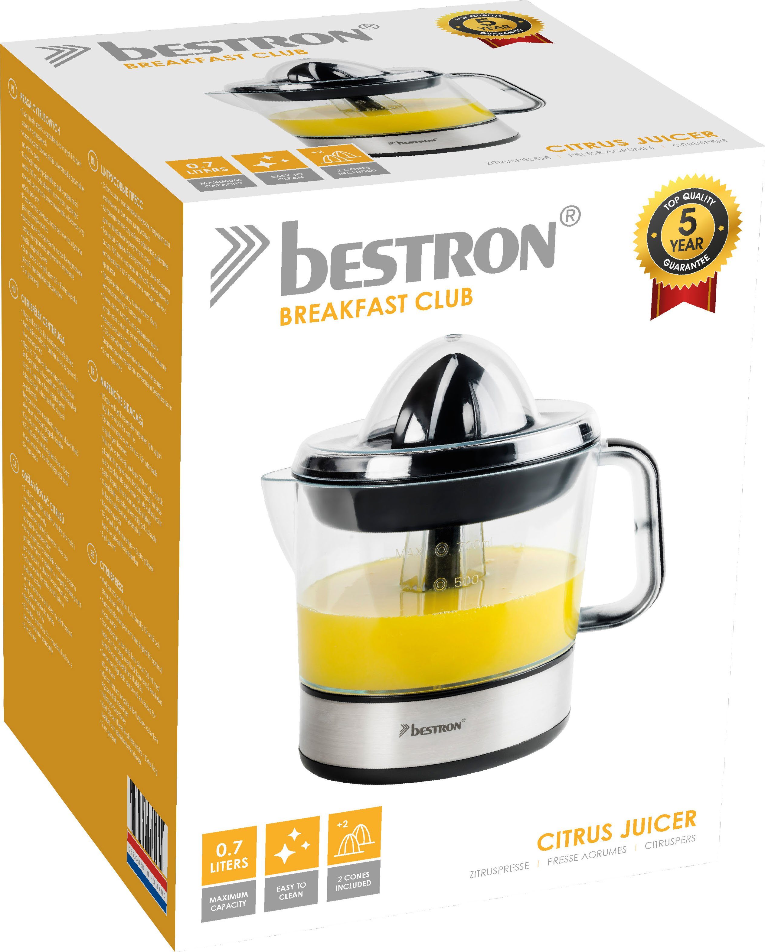 bestron Zitruspresse ACJ350Z, 40 W, mit Aromadeckel, 0,7 l, Schwarz