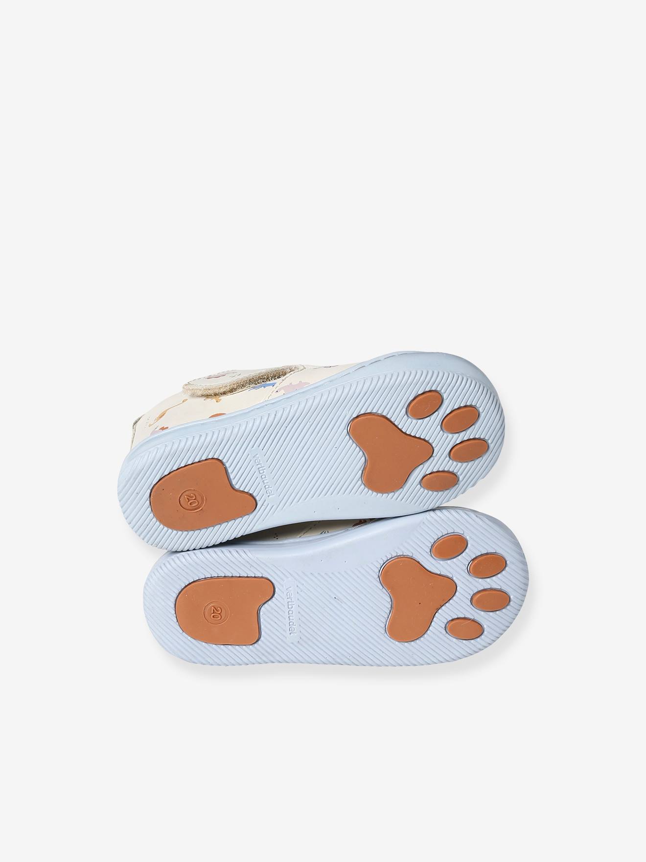 Chaussons scratchés bébé en cuir souple bleu grisé