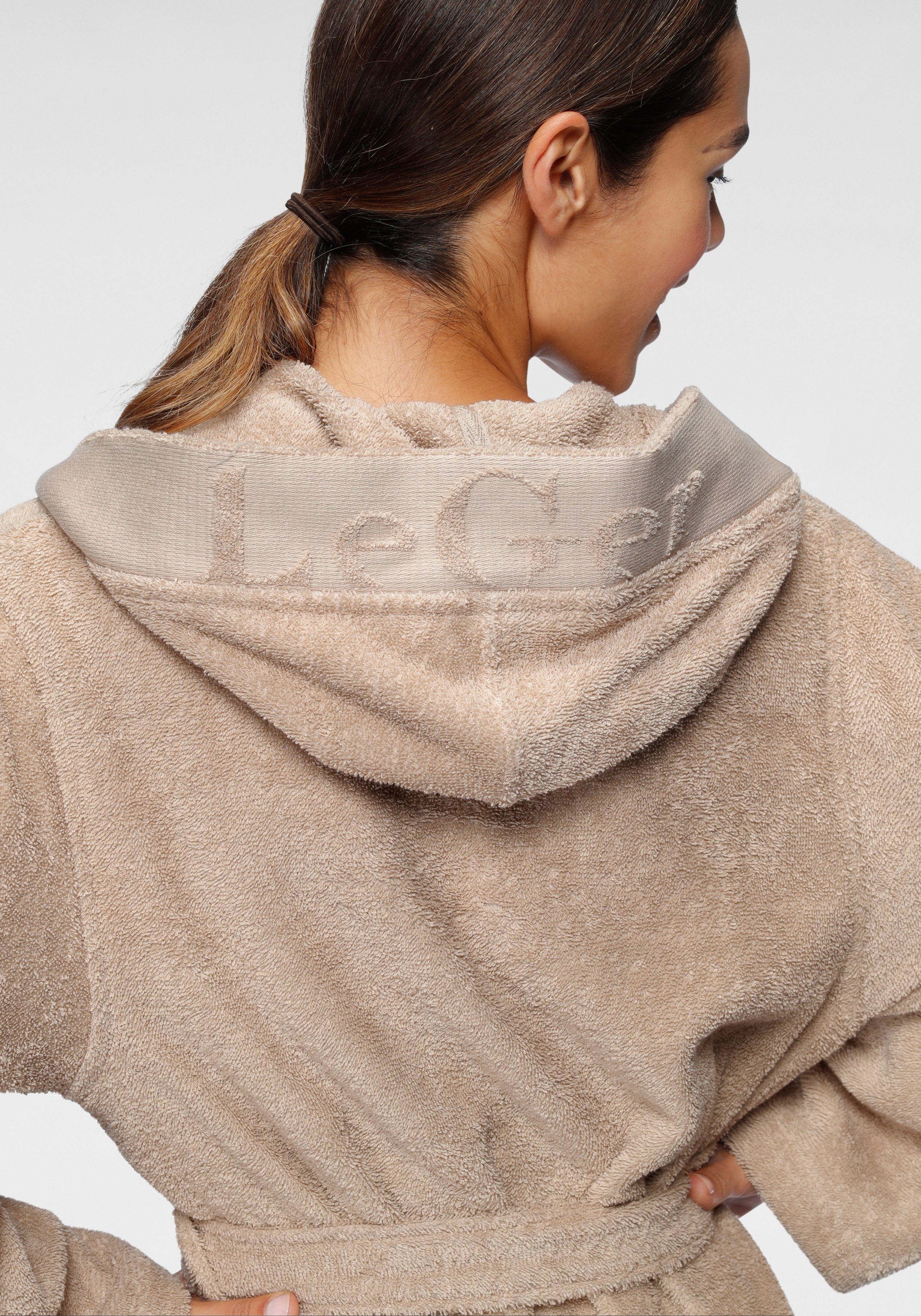 LeGer Home by Lena Gercke Damenbademantel Anisa, Langform, Walkfrottee, Bademantel mit Frottier Logo an der Kapuze, XS-2XL