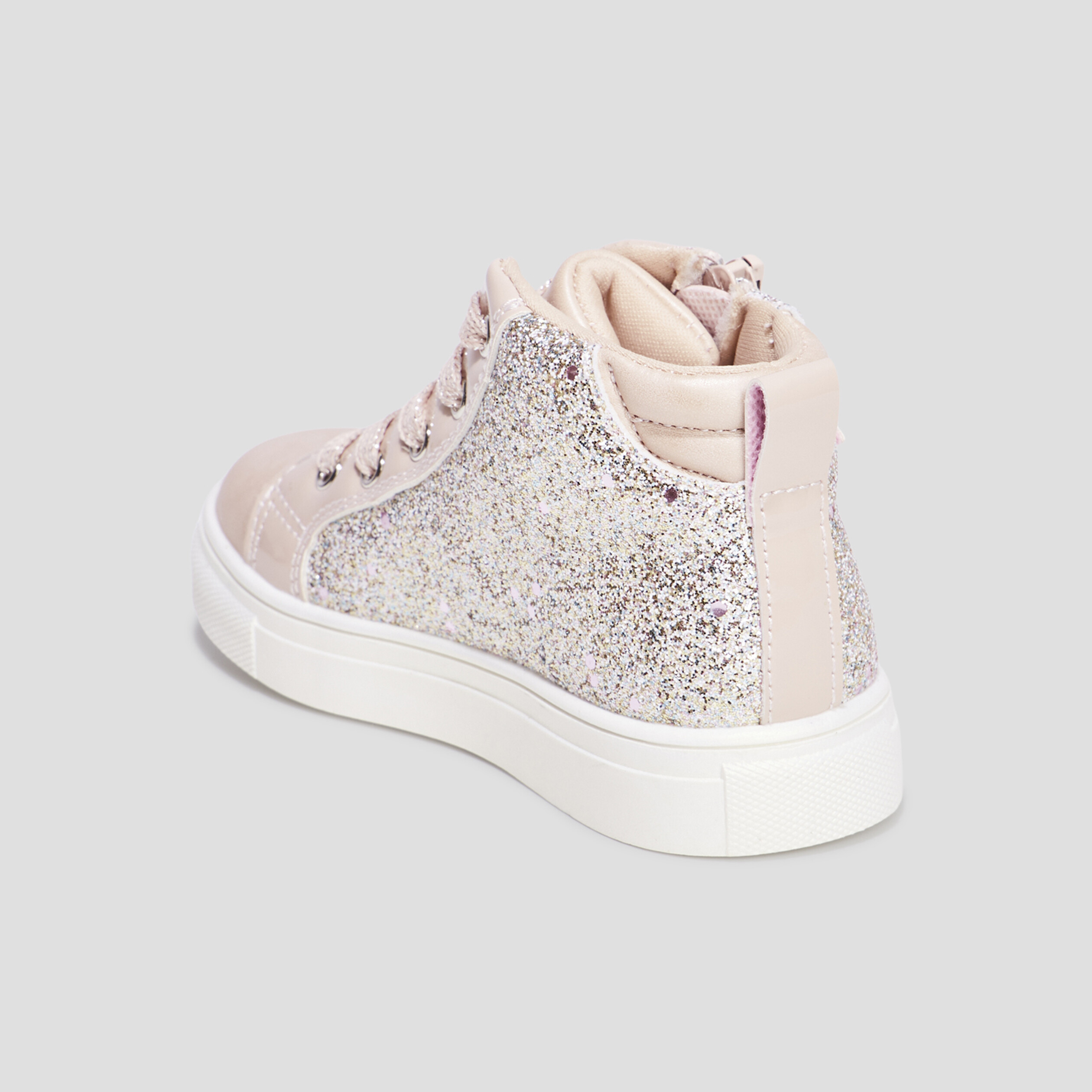 Baskets montantes pailletées zippées rose fille | La Halle