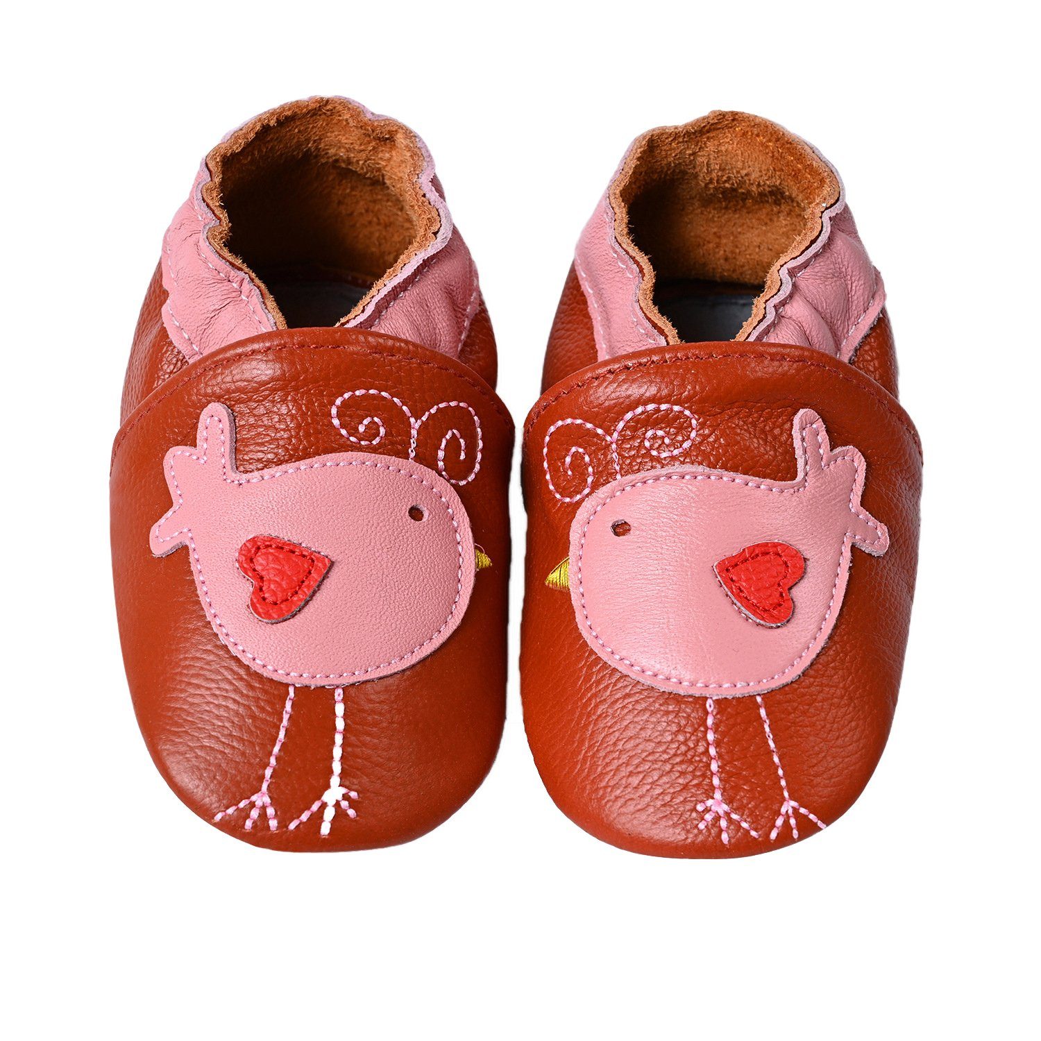 Pippolipo Baby Lederpuschen Lauflernschuhe Krabbelschuh (0-6 Monate, 12cm) Hausschuhe aus 100% Leder, Rutschfest und flexibel