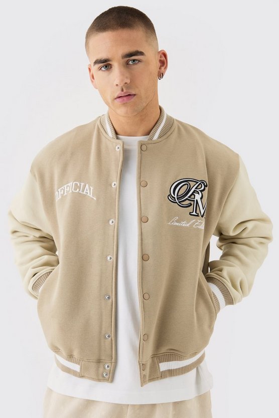 Oversized Boxy Applique Varsity Jersey Bomber Jacket