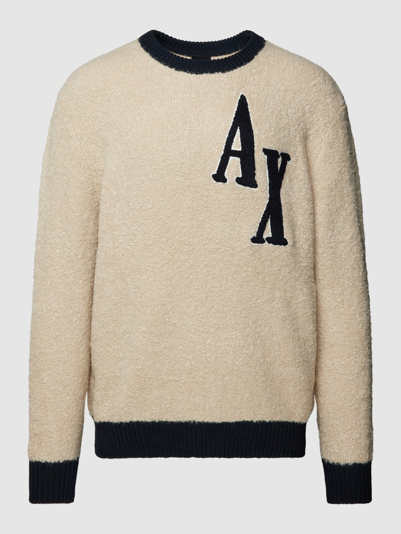 Strickpullover mit Label-Detail und Rundhalsausschnitt in beige