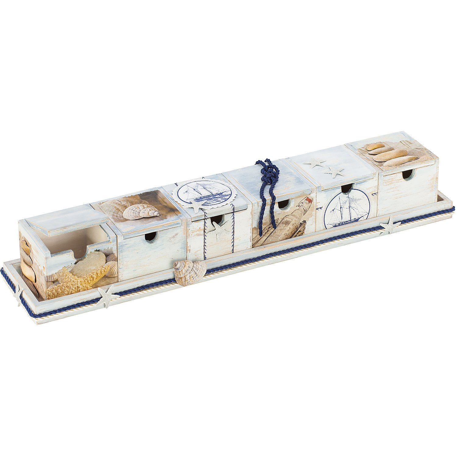 Sortierboxen mit Tablett aus Holz, 50,8 cm, 6 Boxen