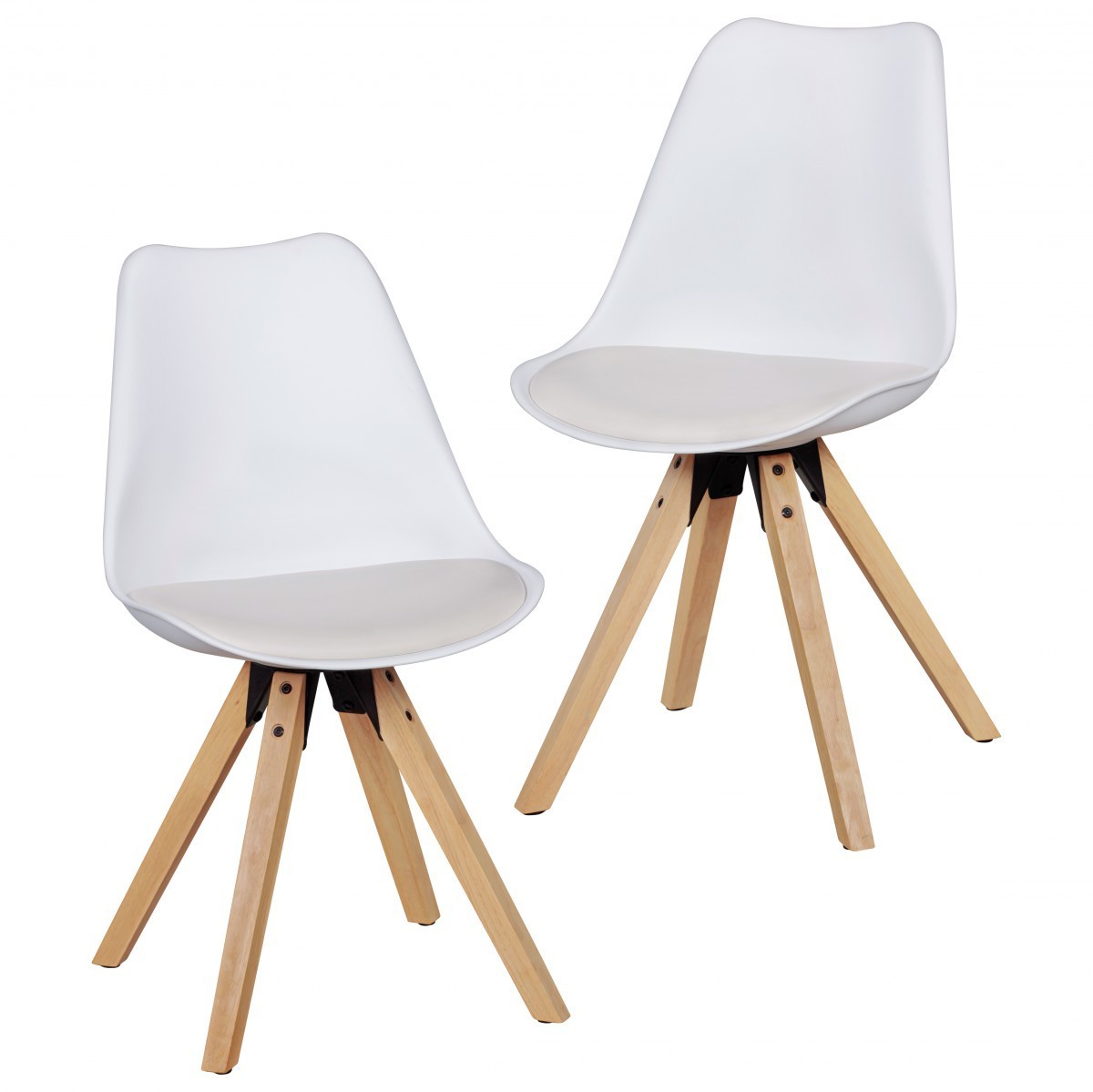 Wohnling 2er Set Retro Esszimmerstuhl weiß | Polsterstuhl Skandinavisch Rückenlehne | Küchenstuhl Kunstleder gepolstert