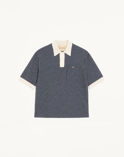 Valentino viskose t-shirt med stribet V-logo-broderi