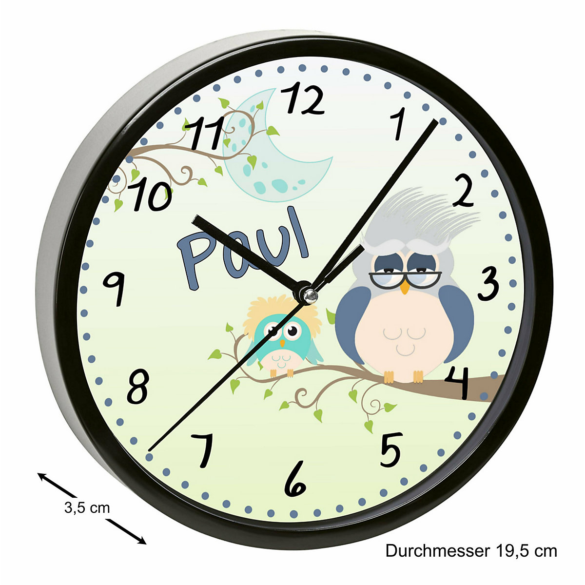 Kinder Wanduhr personalisiert mit Name Eule Opa